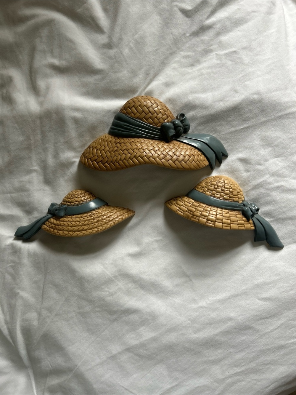 1987 Home Interiors Wicker Straw Hat Wall Plaques Burwood Like New Vintage